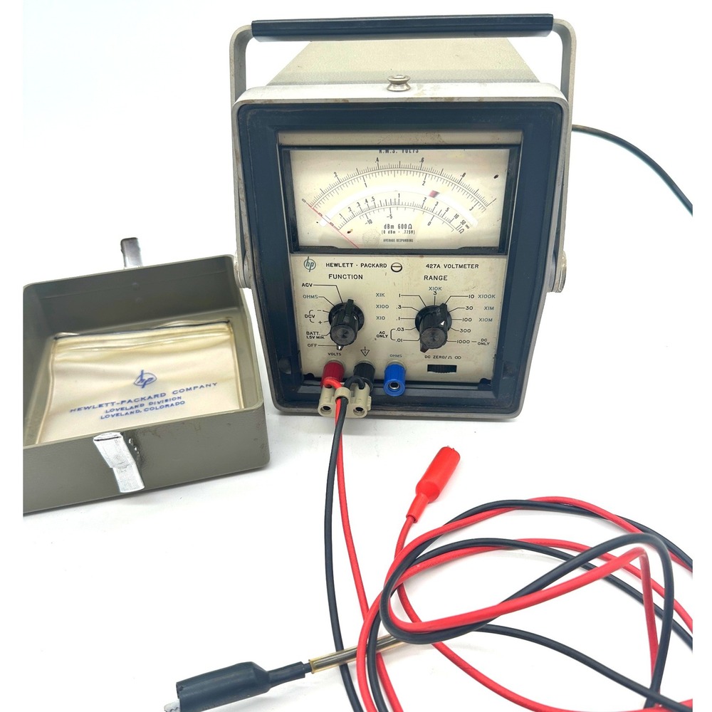 Hewlett Packard HP 427A Voltmeter Option 01 Gray Analog Meter with 11075A Case